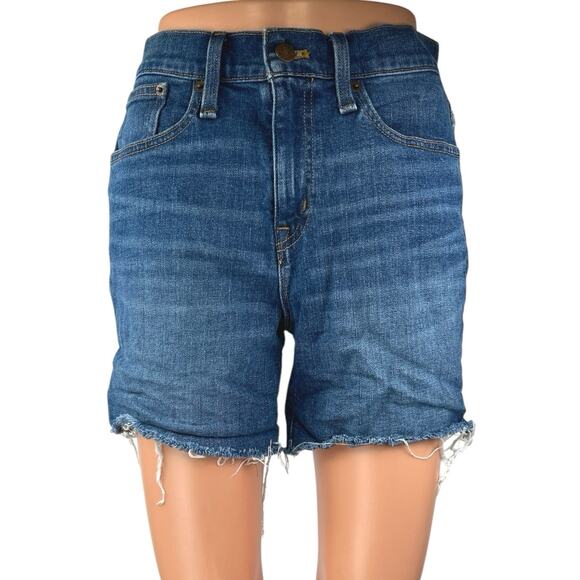 J.Crew Women's Blue High Waisted Medium Wash Cut-Off Denim Jeans Shorts Size 26 - Picture 1 of 5